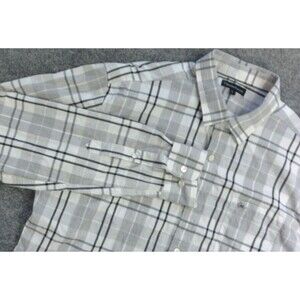 Christian Lacroix Mens‎ Large Gray White Plaid Long Sleeve Button Front Shirt